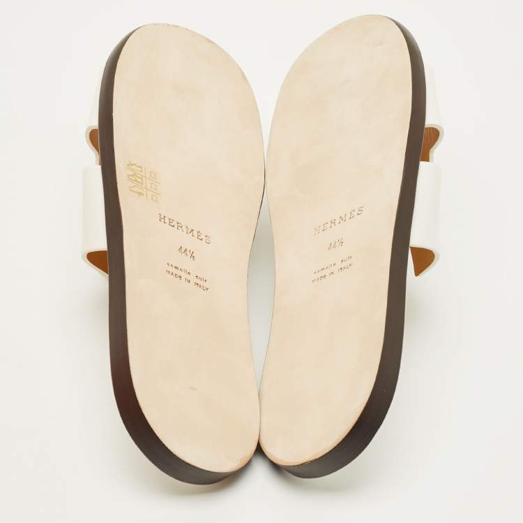 مملوكة مسبقًا Hermès Izmir Size 44.5 White Leather Slide Sandals