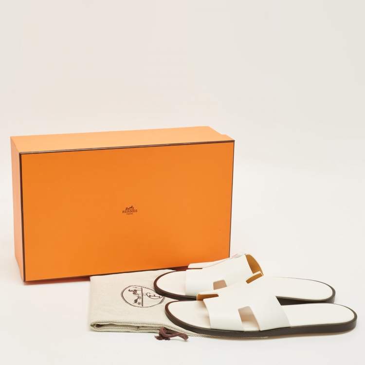 مملوكة مسبقًا Hermès Izmir Size 44.5 White Leather Slide Sandals