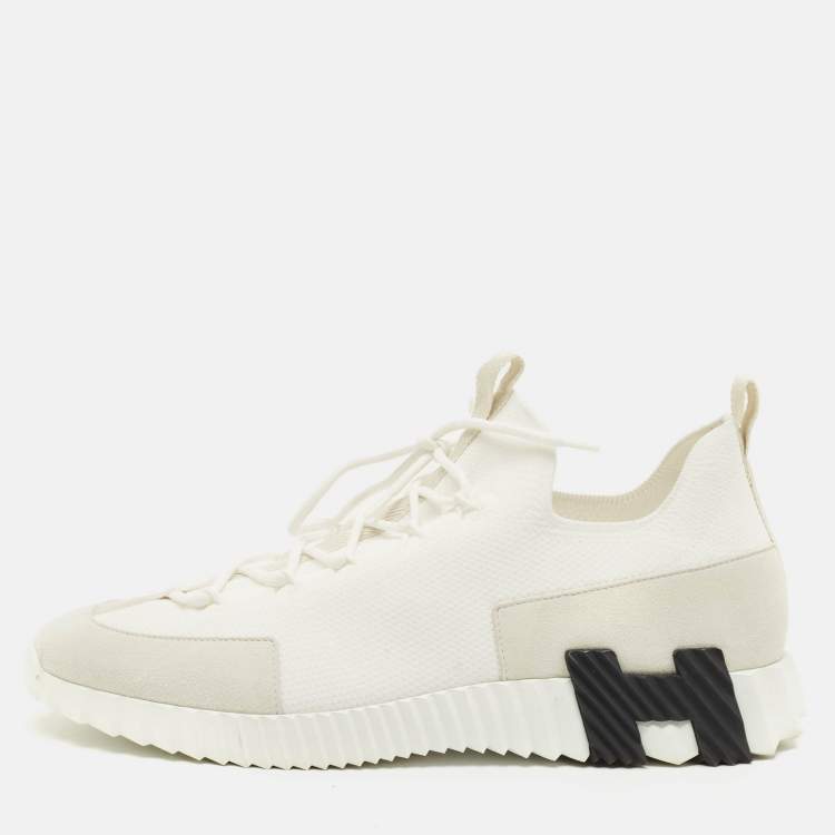 مملوكة مسبقًا Hermes Lift Size 45 White Fabric and Suede Slip On Sneakers