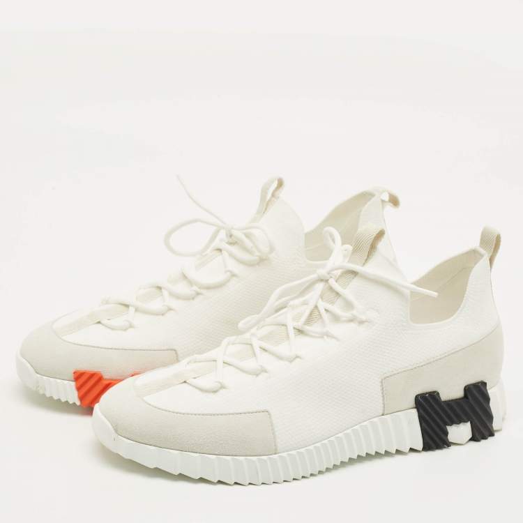 مملوكة مسبقًا Hermes Lift Size 45 White Fabric and Suede Slip On Sneakers