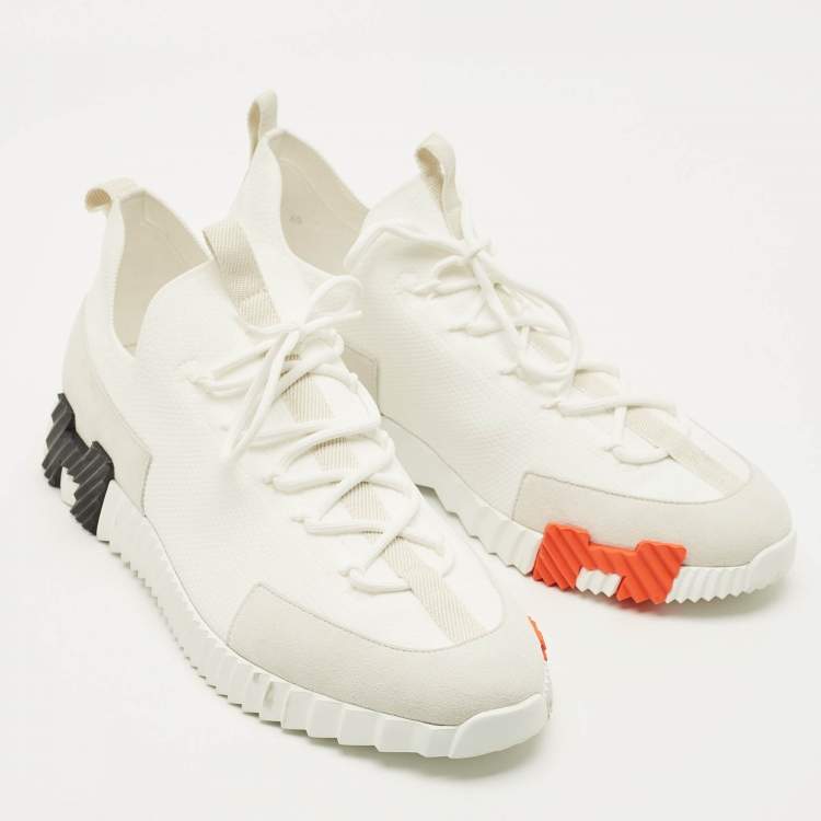 مملوكة مسبقًا Hermes Lift Size 45 White Fabric and Suede Slip On Sneakers