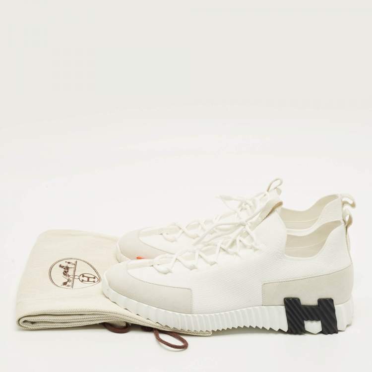 مملوكة مسبقًا Hermes Lift Size 45 White Fabric and Suede Slip On Sneakers