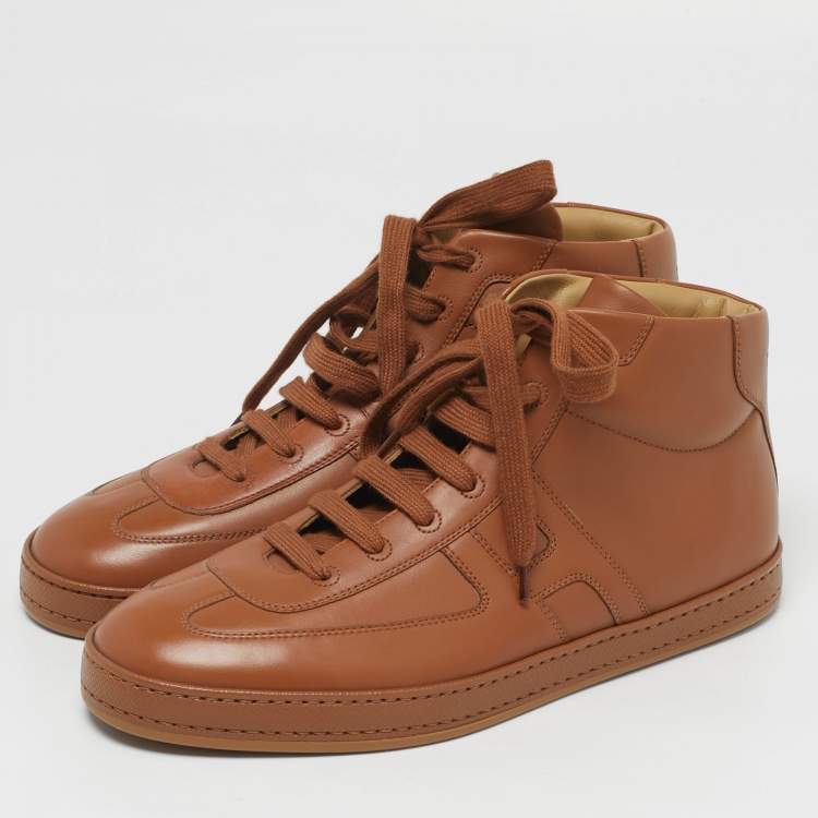مملوكة مسبقًا Hermes Daydream Size 41.5 Brown Leather High Top Sneakers