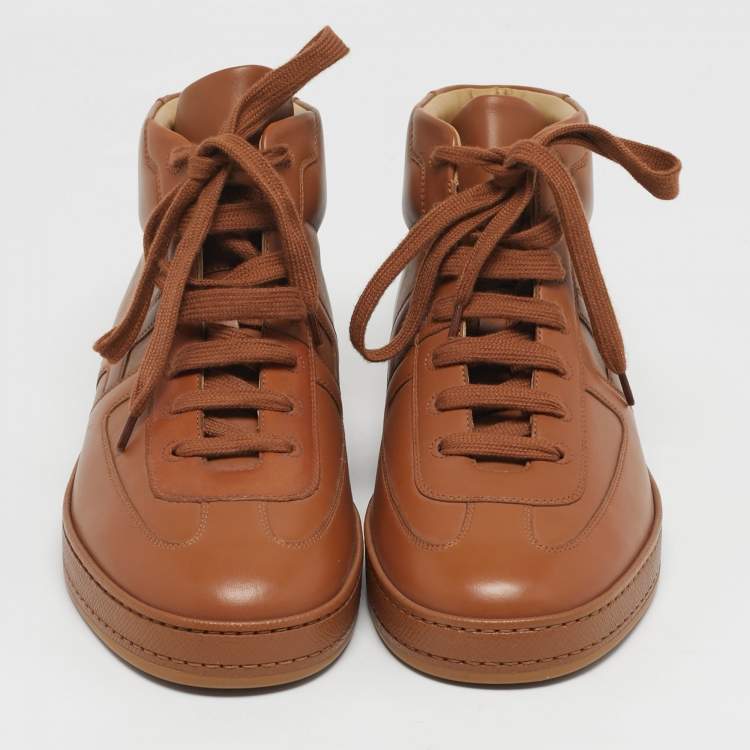 مملوكة مسبقًا Hermes Daydream Size 41.5 Brown Leather High Top Sneakers