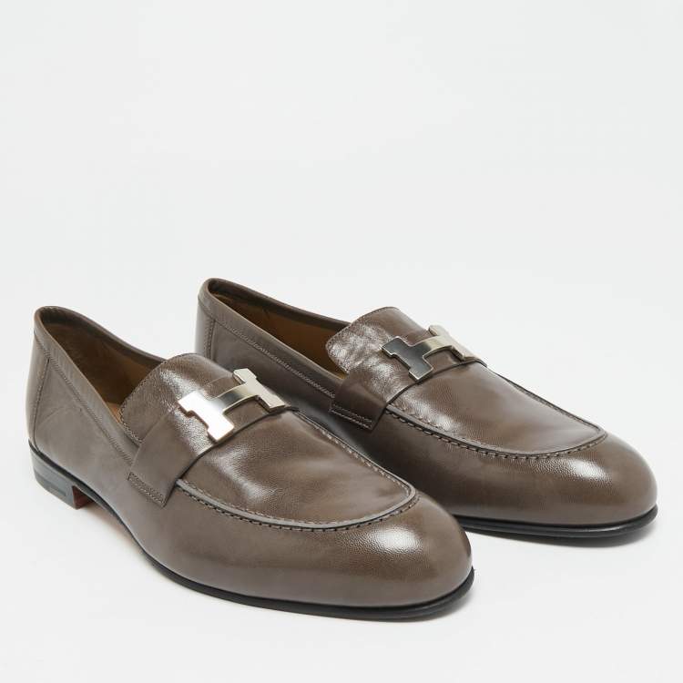 Pre Owned Hermes  H Logo Paris Size 42.5 Brown Leather Loafers
