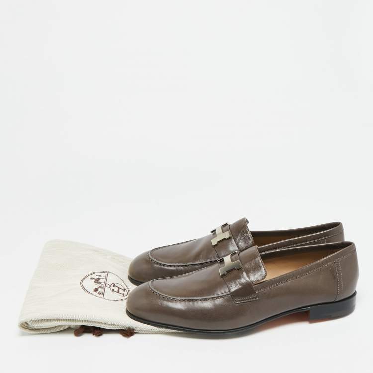 Pre Owned Hermes  H Logo Paris Size 42.5 Brown Leather Loafers
