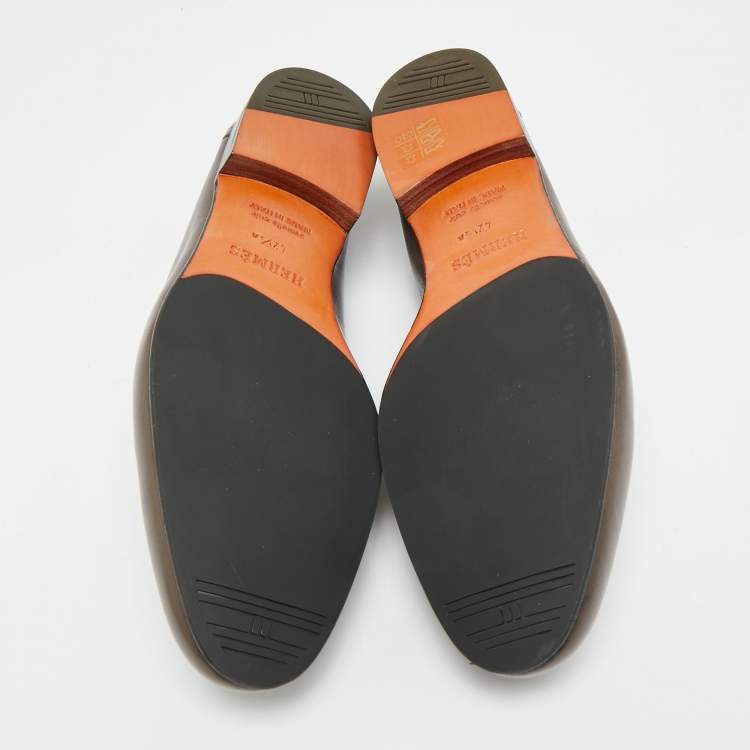 Pre Owned Hermes  H Logo Paris Size 42.5 Brown Leather Loafers