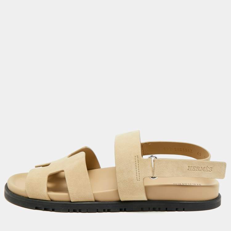 Pre Owned Hermes Genius Size 41 Beige Suede Flat Sandals