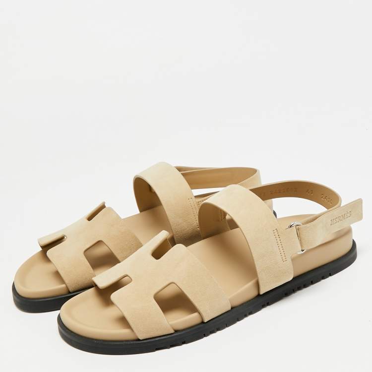 Pre Owned Hermes Genius Size 41 Beige Suede Flat Sandals