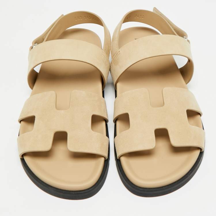 Pre Owned Hermes Genius Size 41 Beige Suede Flat Sandals