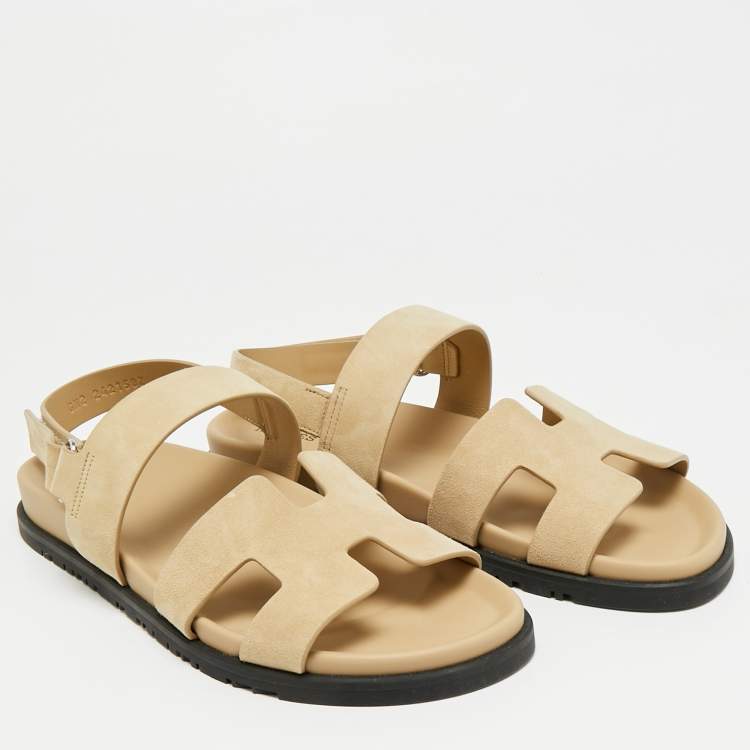 Pre Owned Hermes Genius Size 41 Beige Suede Flat Sandals