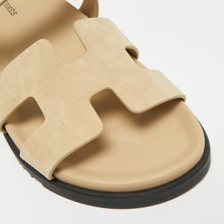 Pre Owned Hermes Genius Size 41 Beige Suede Flat Sandals