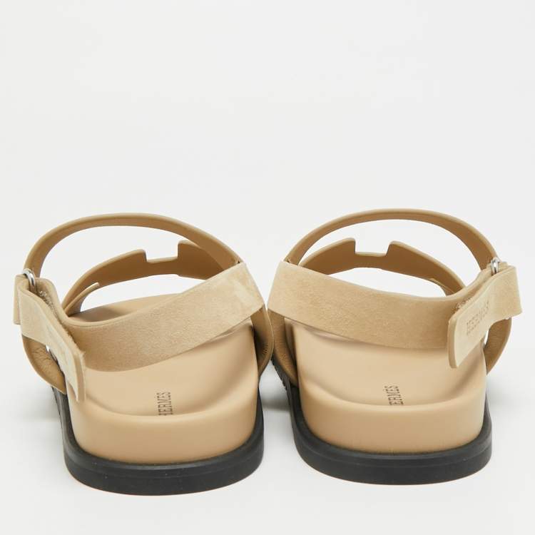 Pre Owned Hermes Genius Size 41 Beige Suede Flat Sandals