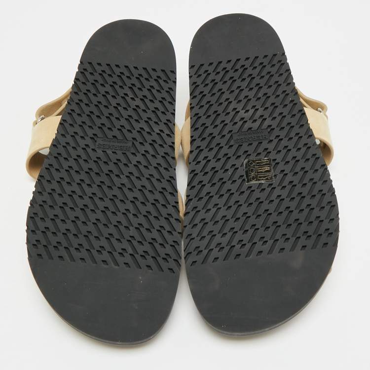Pre Owned Hermes Genius Size 41 Beige Suede Flat Sandals
