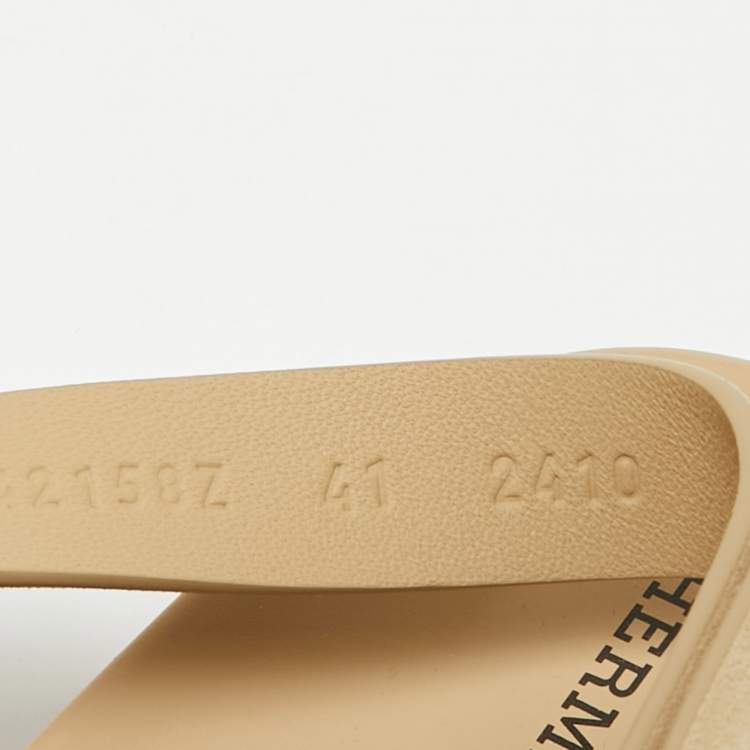 Pre Owned Hermes Genius Size 41 Beige Suede Flat Sandals
