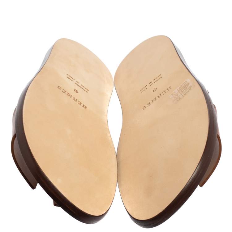 Pre Owned Hermes Brown Leather Izmir Sandals Size 41