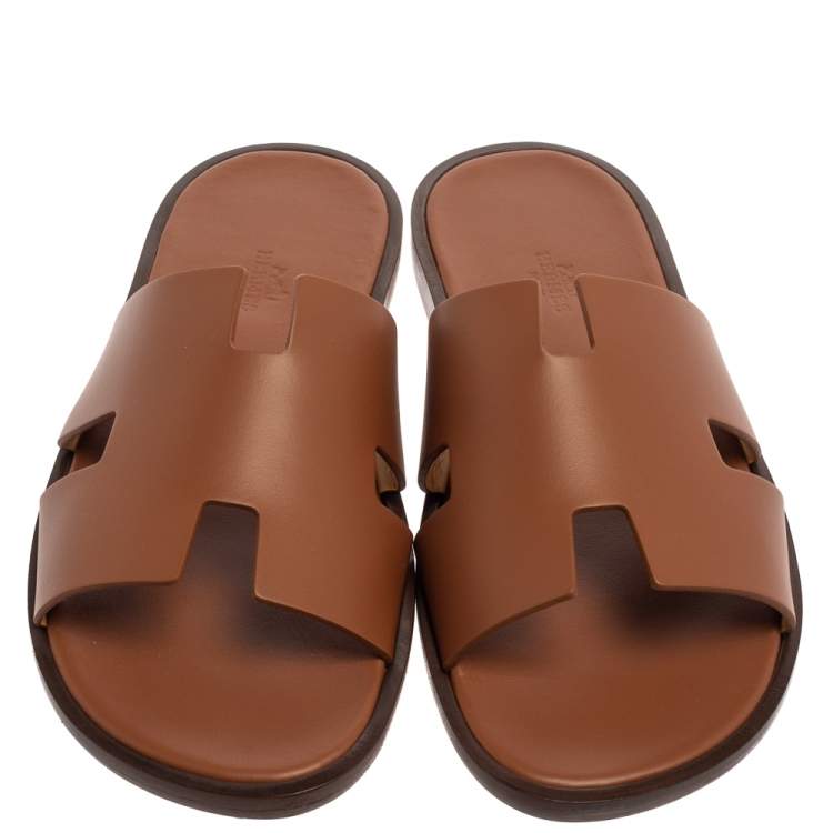 Pre Owned Hermes Brown Leather Izmir Sandals Size 41