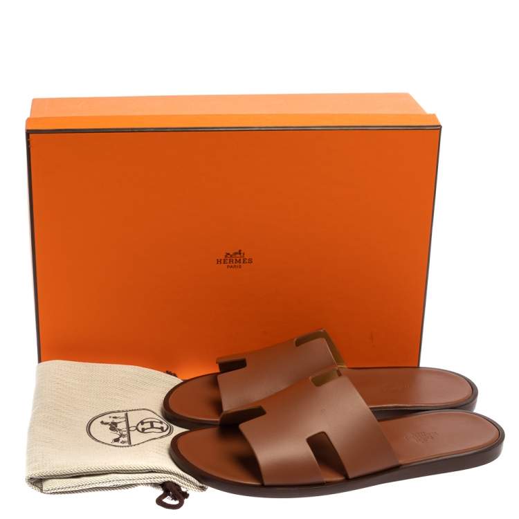 Pre Owned Hermes Brown Leather Izmir Sandals Size 41