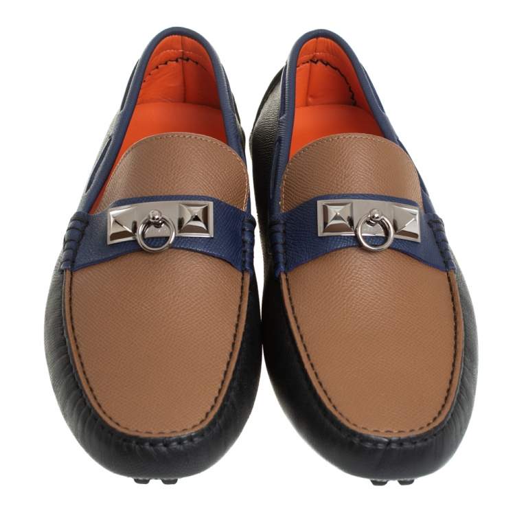 Pre Owned Hermes Tricolor Leather Irving Loafers Size 42