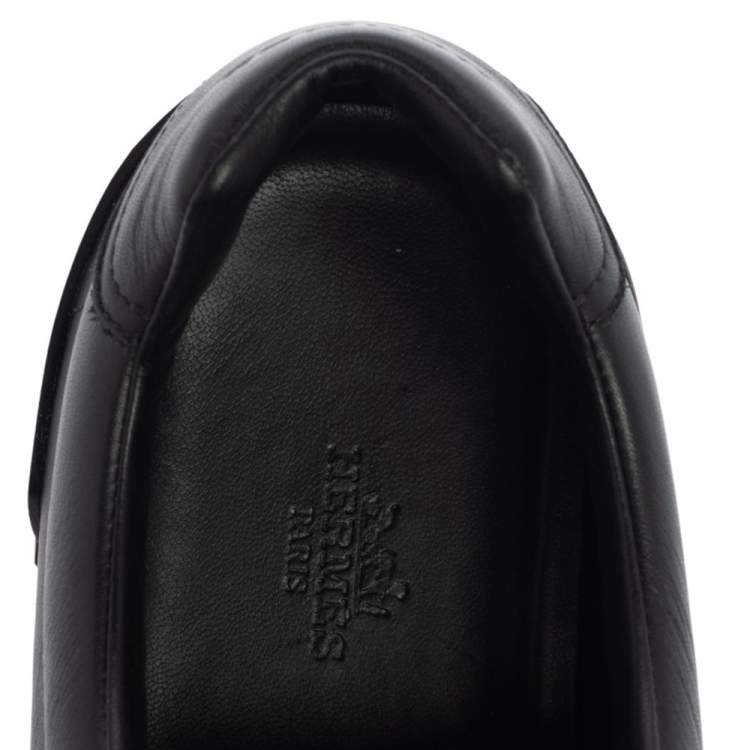 Pre Owned Hermes Black Leather Addict Low Top Sneakers Size 41.5