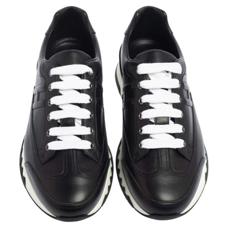 Pre Owned Hermes Black Leather Addict Low Top Sneakers Size 41.5