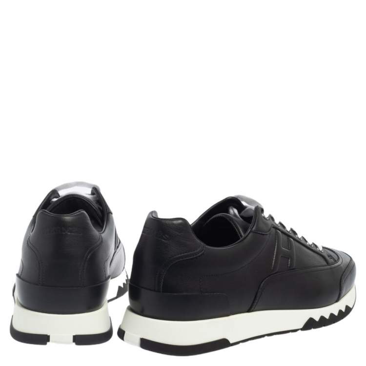 Pre Owned Hermes Black Leather Addict Low Top Sneakers Size 41.5