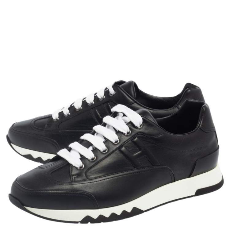 Pre Owned Hermes Black Leather Addict Low Top Sneakers Size 41.5