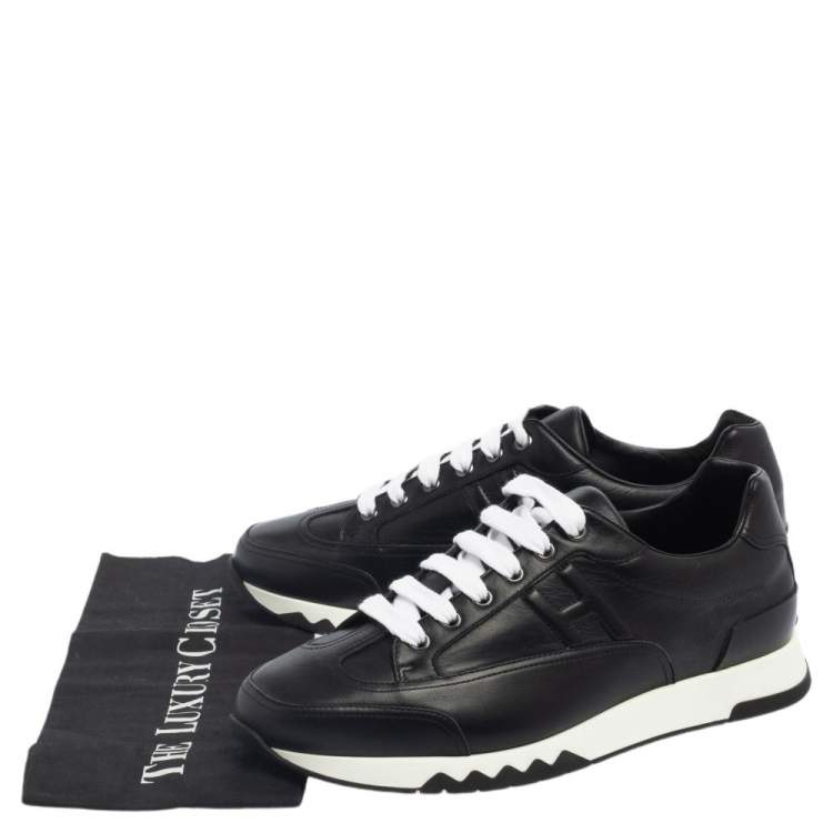 Pre Owned Hermes Black Leather Addict Low Top Sneakers Size 41.5