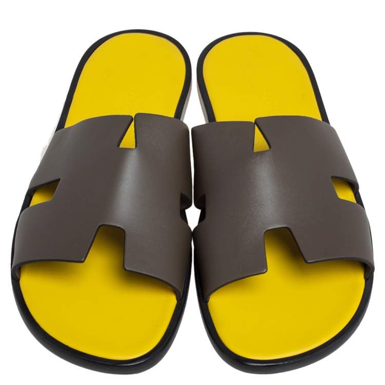 Pre Owned Hermes Vert Olive Leather Izmir Sandals Size 44