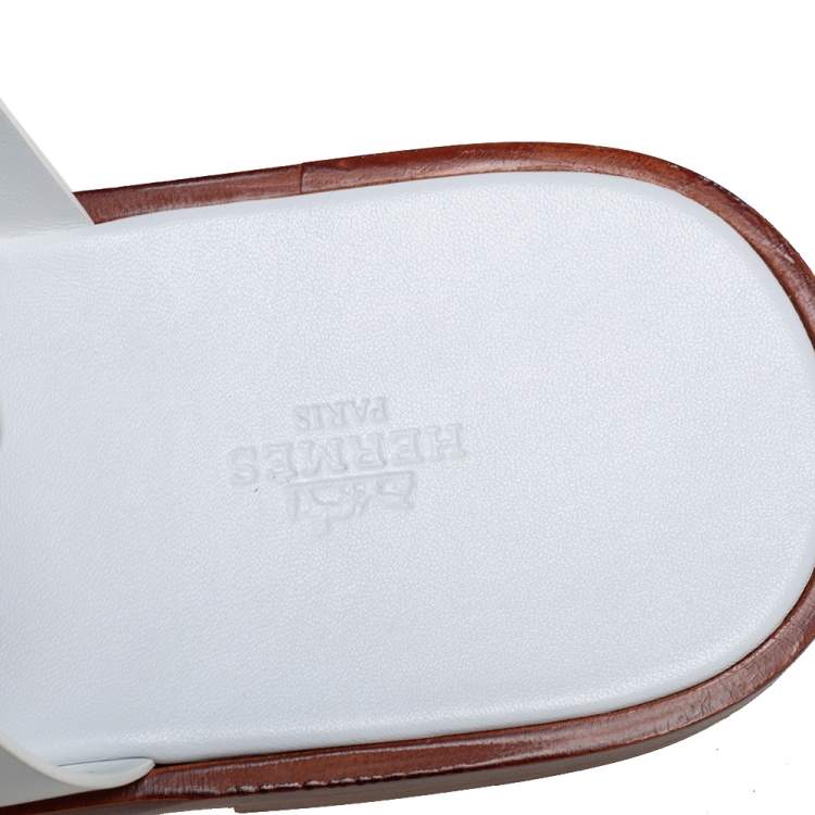 Pre Owned Hermes White Leather Arles Mules Size 43