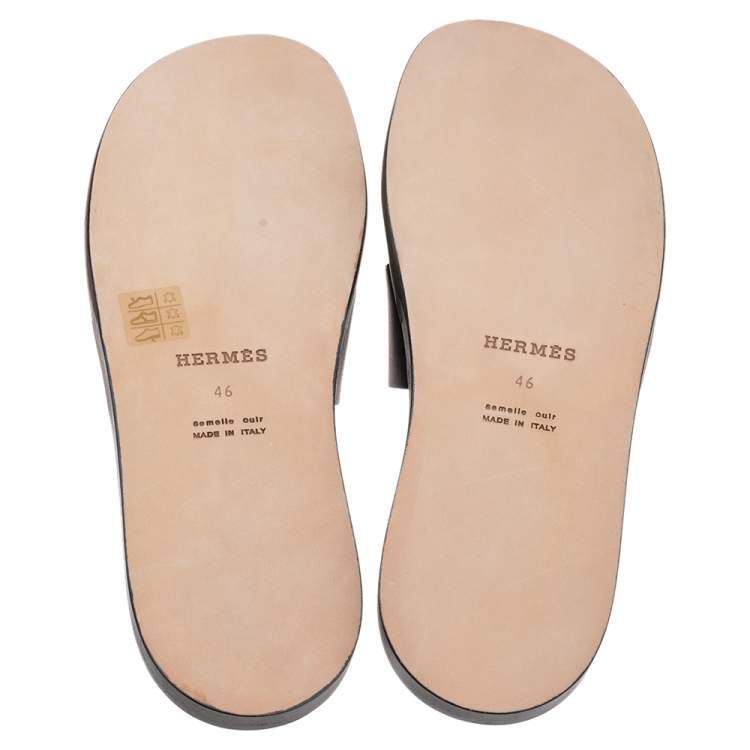 Pre Owned Hermes Black Leather Izmir Slide Sandal Size 46