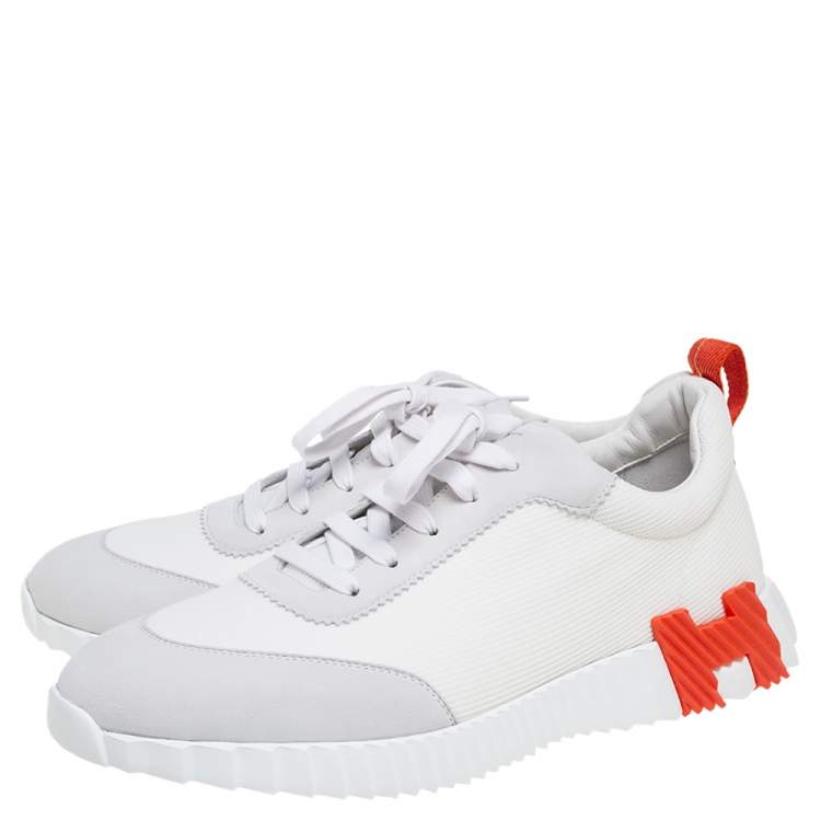 Pre Owned Hermes White Suede and Fabric Bouncing Sneakers Size 46