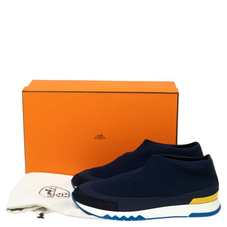 مملوكة مسبقًا Hermés Navy Blue Knit Fabric Tokyo Slip-On Sneakers Size 44