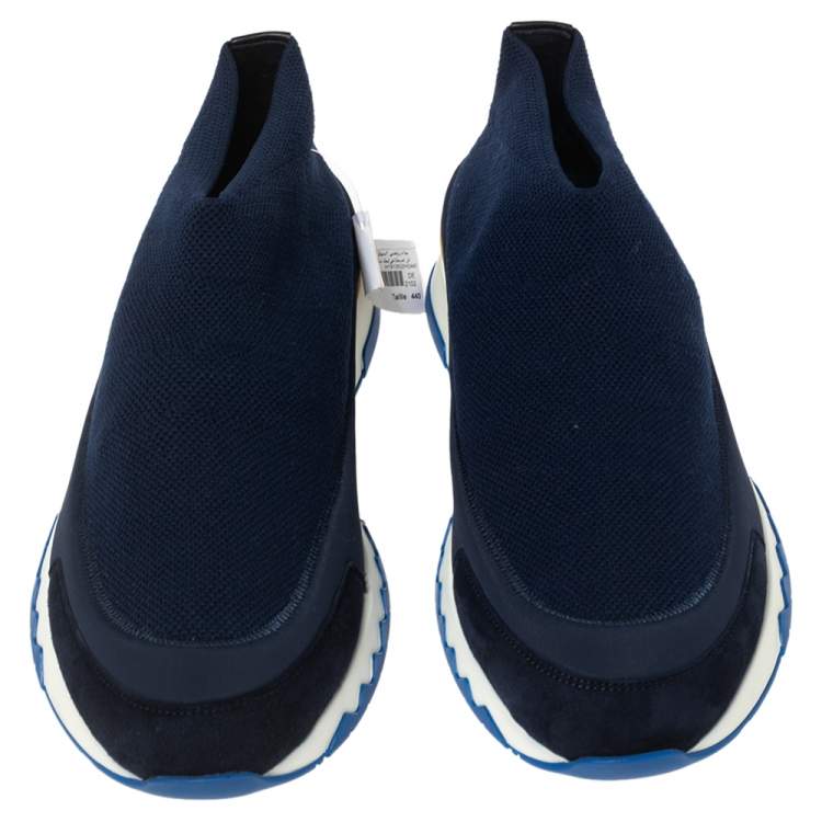 مملوكة مسبقًا Hermés Navy Blue Knit Fabric Tokyo Slip-On Sneakers Size 44