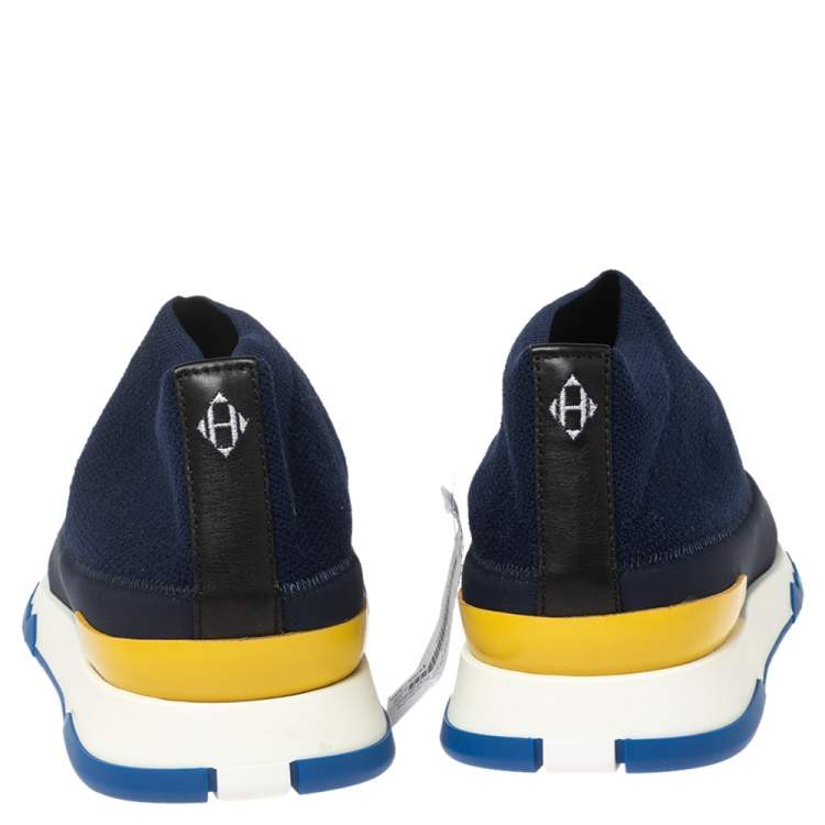 مملوكة مسبقًا Hermés Navy Blue Knit Fabric Tokyo Slip-On Sneakers Size 44