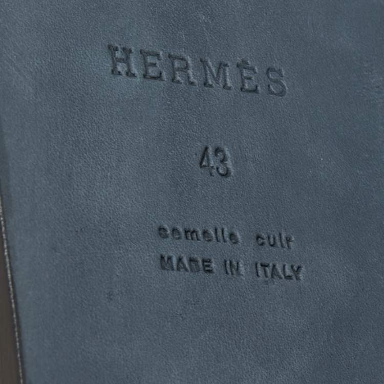 Pre Owned Hermes Green Leather Izmir Flat Slides Size 43