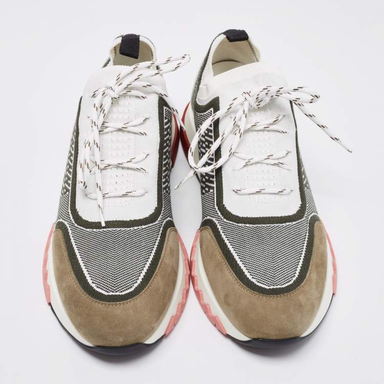 Pre Owned Hermes Multicolor Fabric and Leather Addict Sneakers Size 40