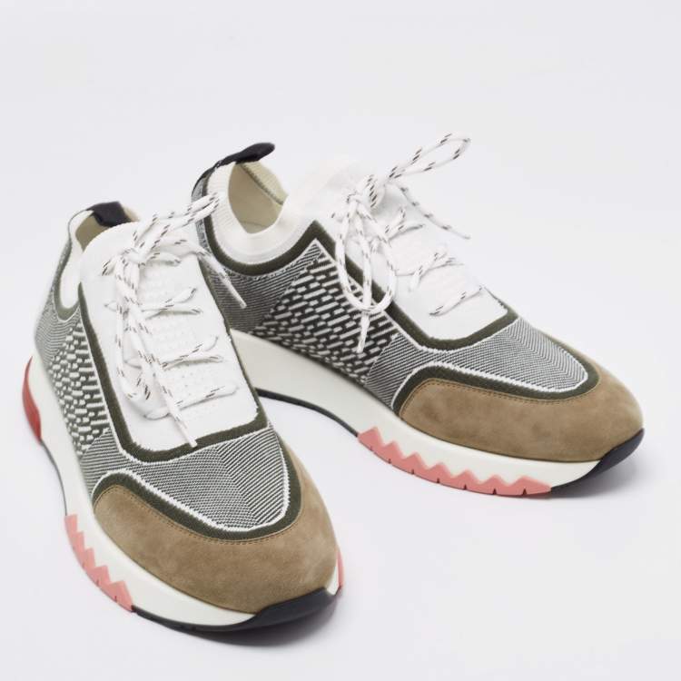Pre Owned Hermes Multicolor Fabric and Leather Addict Sneakers Size 40