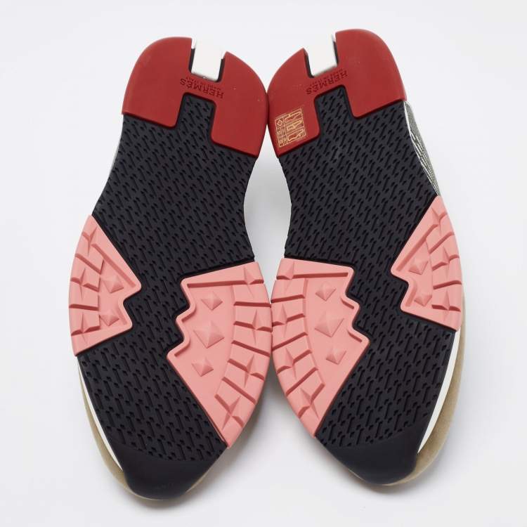 Pre Owned Hermes Multicolor Fabric and Leather Addict Sneakers Size 40