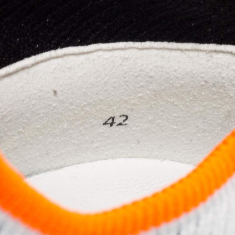 Pre Owned Hermes White/Orange Knit Fabric Eclair Slip-On Sneakers Size 42