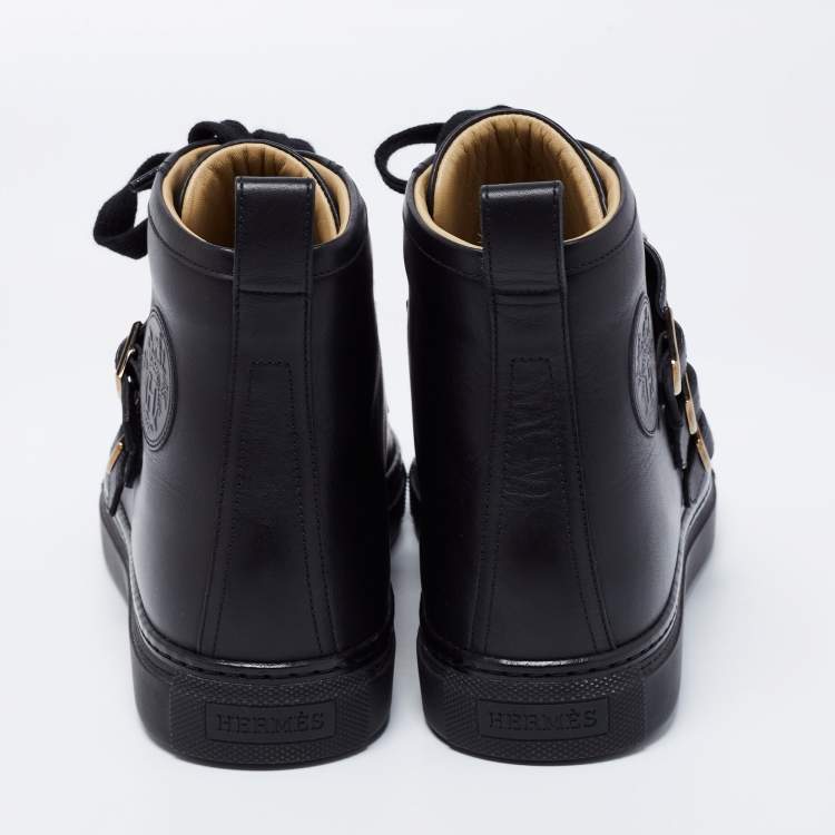 Pre Owned Hermes Black Leather Studded Lennox High-Top Sneakers Size 41.5
