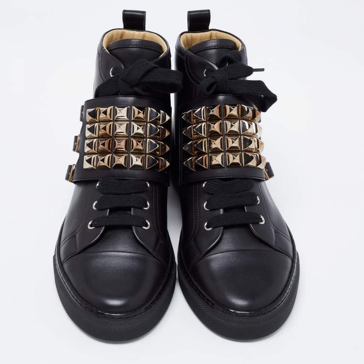 Pre Owned Hermes Black Leather Studded Lennox High-Top Sneakers Size 41.5