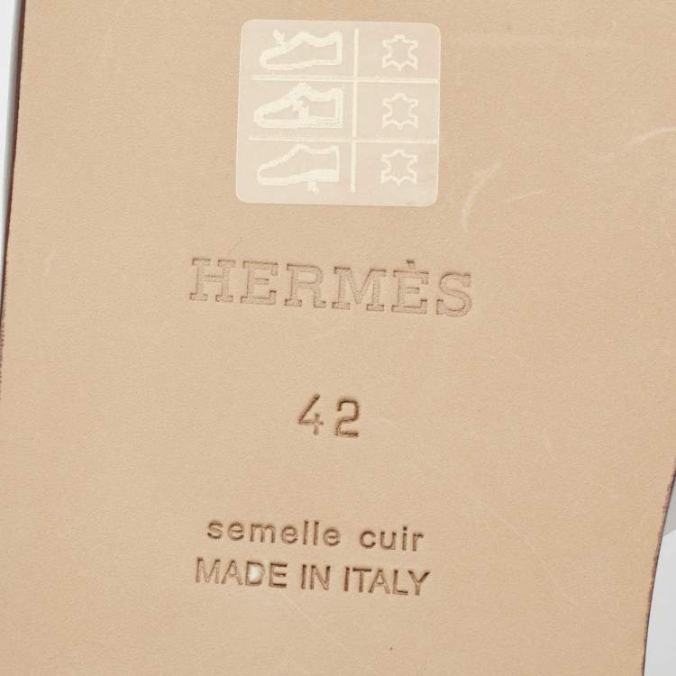 Pre Owned Hermes White Leather Izmir Slide Flats Size 42