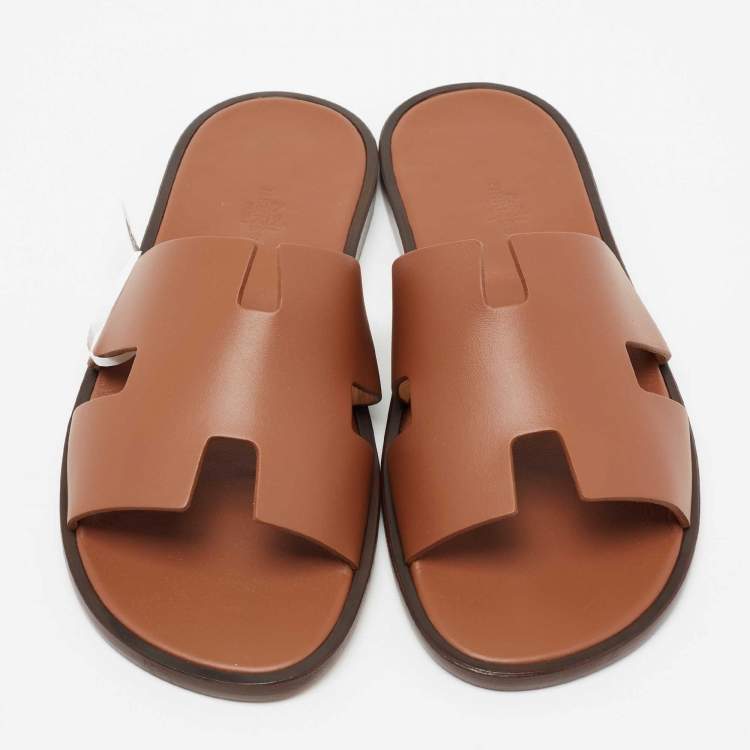 Pre Owned Hermes Brown Leather Izmir Sandals Size 42