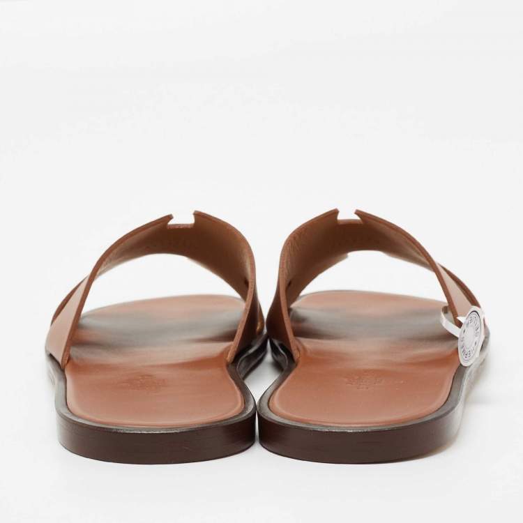 Pre Owned Hermes Brown Leather Izmir Sandals Size 42