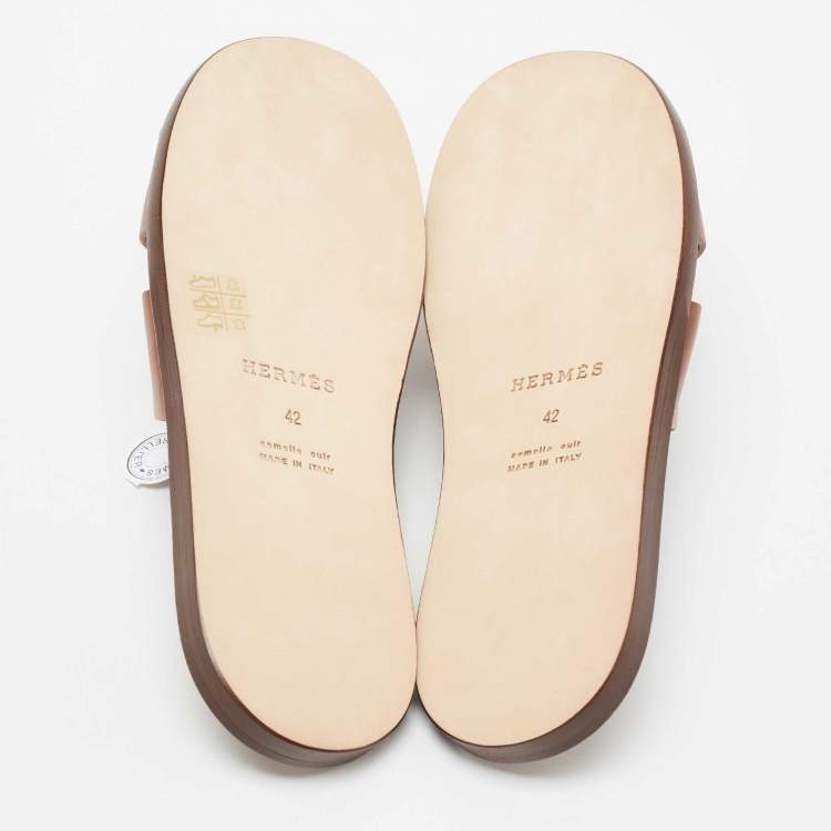 Pre Owned Hermes Brown Leather Izmir Sandals Size 42