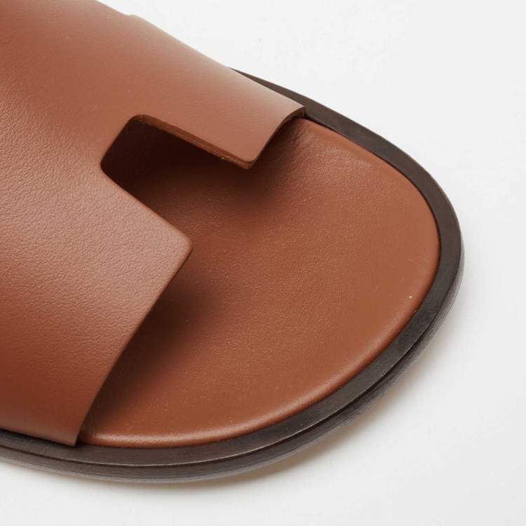 Pre Owned Hermes Brown Leather Izmir Sandals Size 42