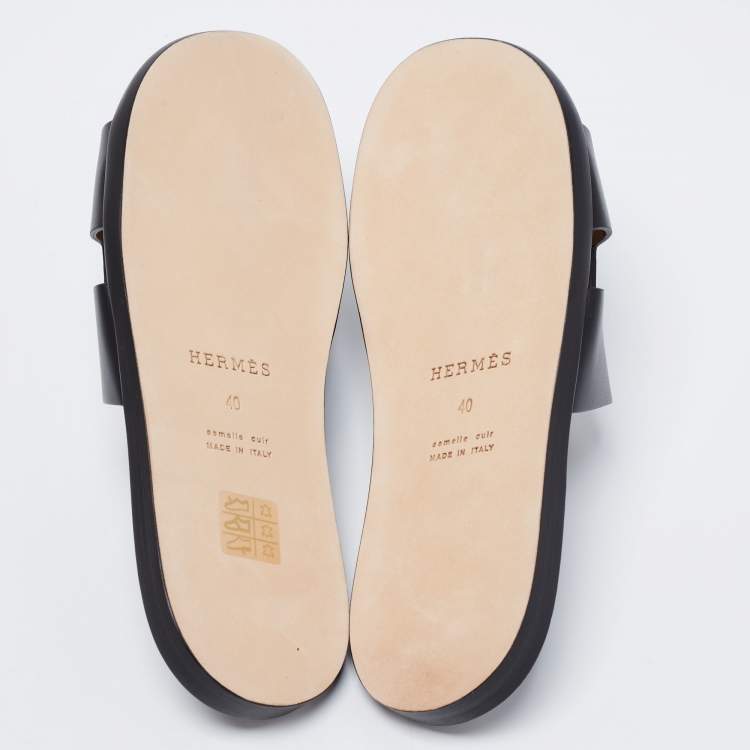 Pre Owned Hermes Black Leather Izmir Slide Sandals Size 40