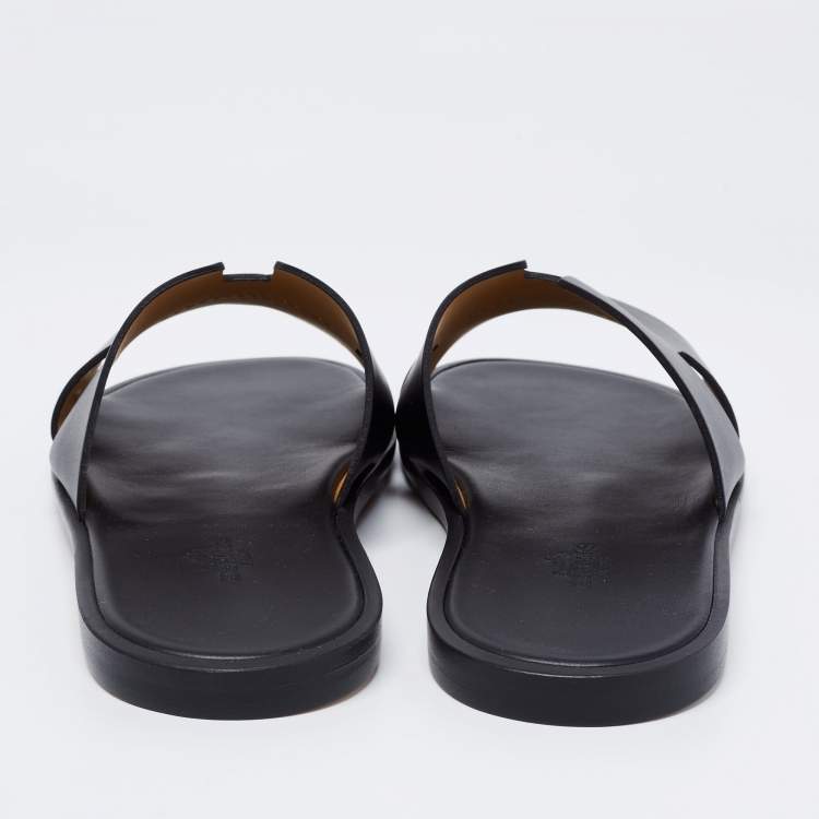 Pre Owned Hermes Black Leather Izmir Slide Sandals Size 40