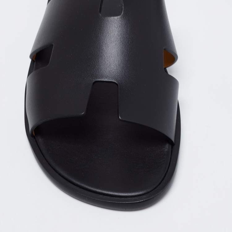 Pre Owned Hermes Black Leather Izmir Slide Sandals Size 40
